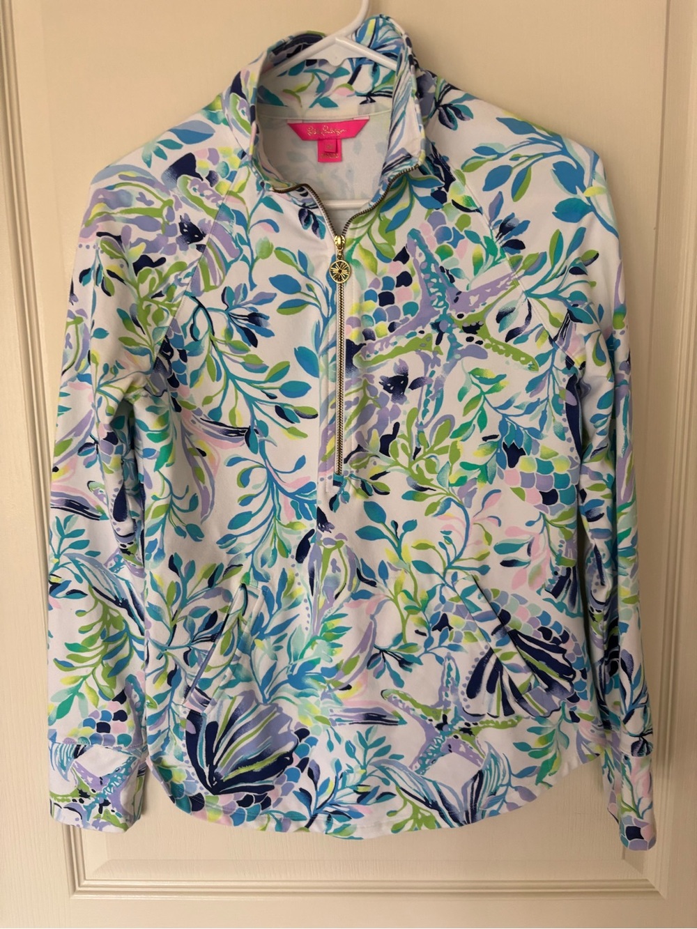 Lilly Pulitzer White Floral & Blue Quarter-Zip Hoodie